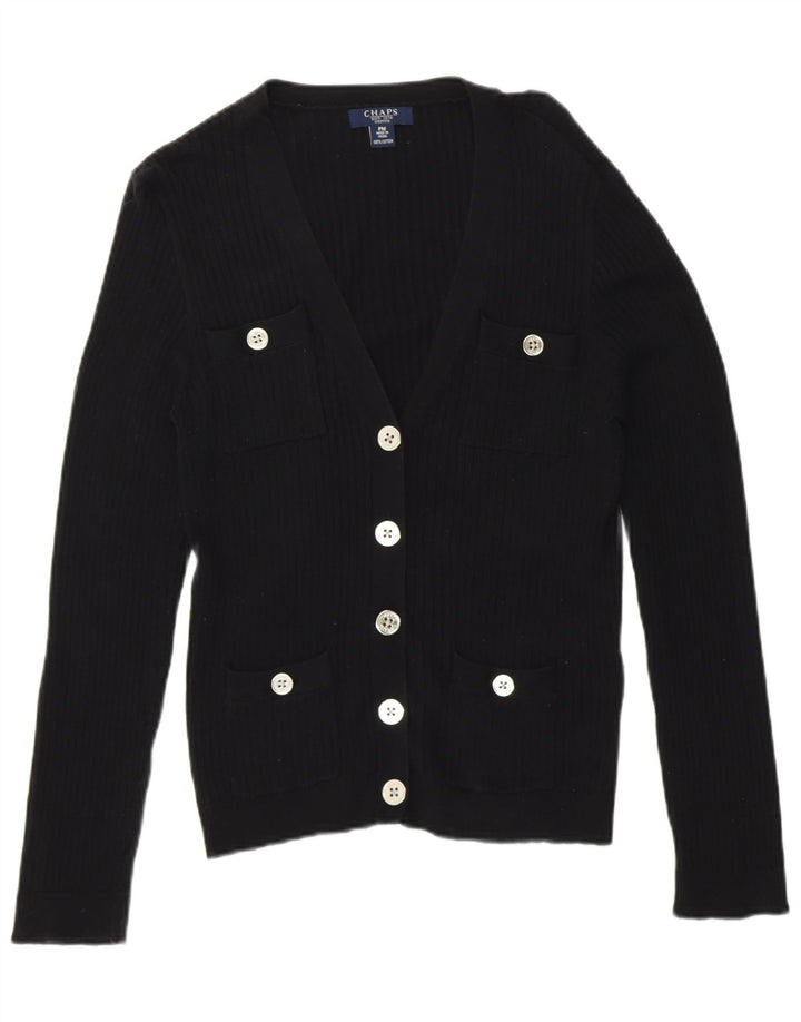 Chaps Womens Petite Cardigan Sweater UK 14 Medium Black Cotton