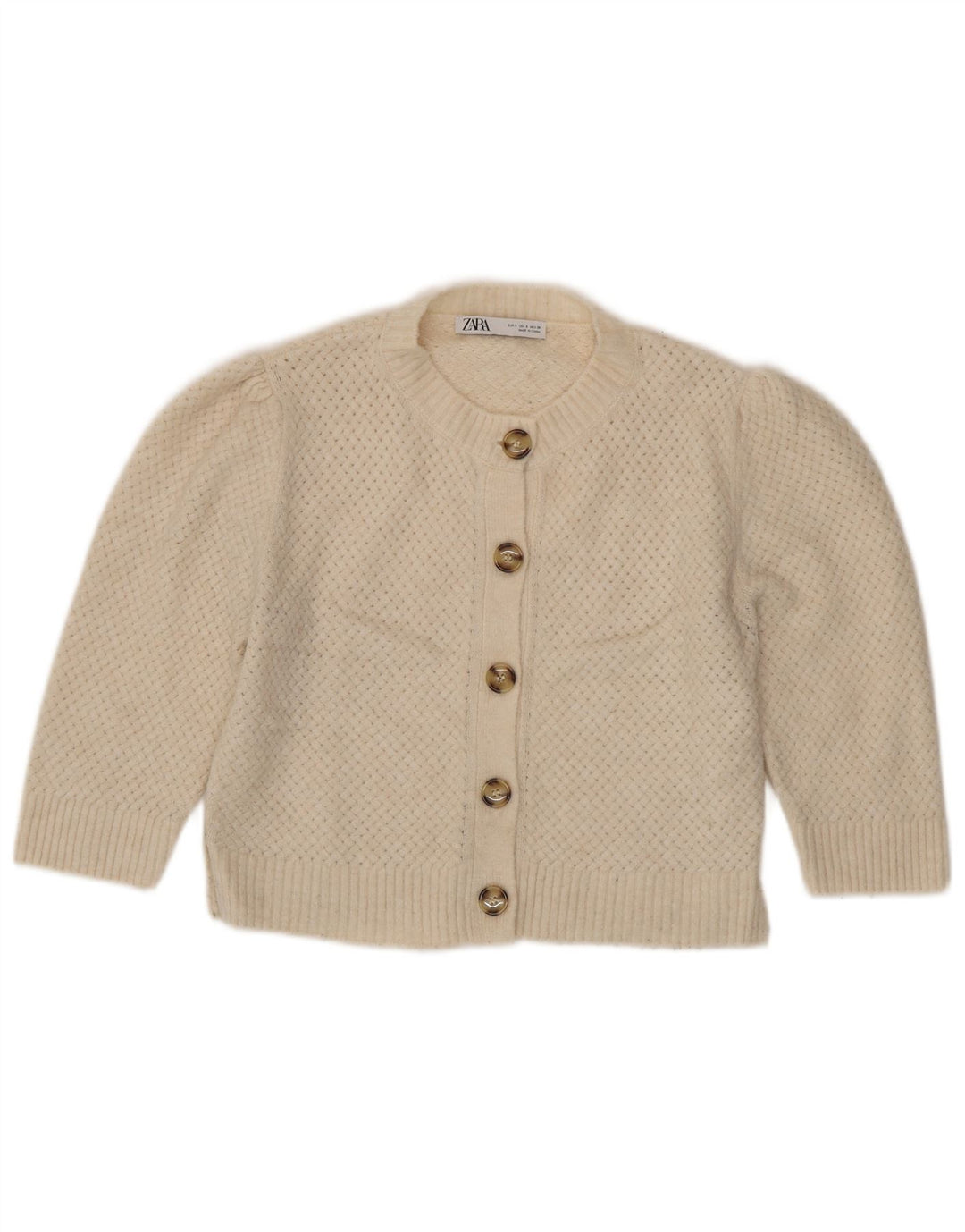 Zara Womens Crop Cardigan Sweater UK 10 Small Beige Polyester