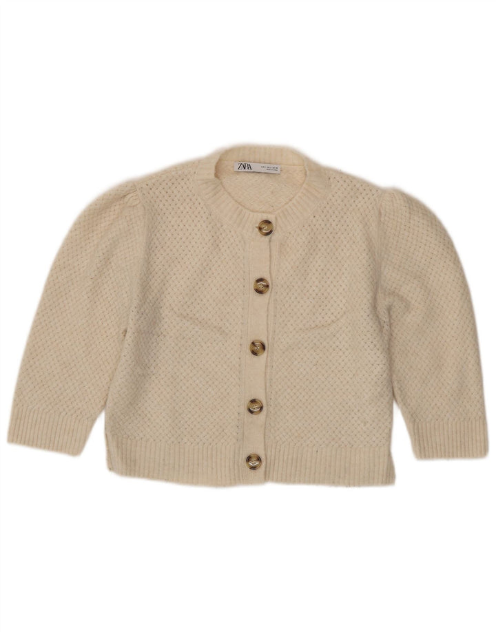 Zara Womens Crop Cardigan Sweater UK 10 Small Beige Polyester