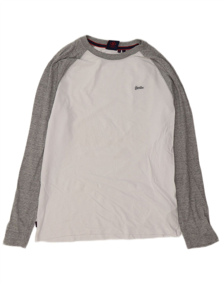 SUPERDRY Mens Top Long Sleeve Large White Colourblock Cotton