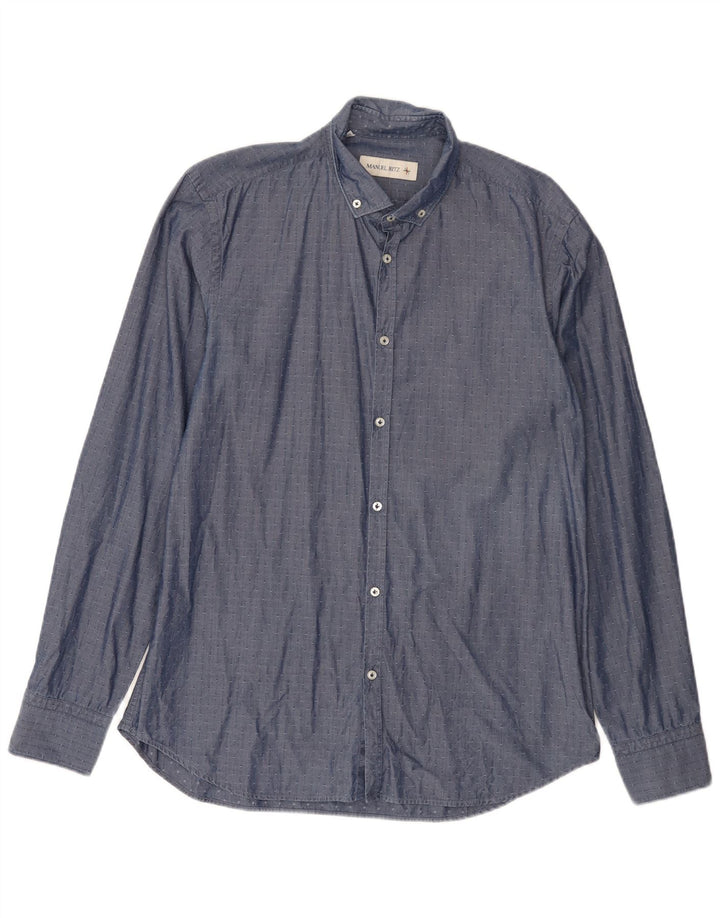 Manuel Ritz Mens Shirt Size 42 16 1/2 Large Blue Cotton