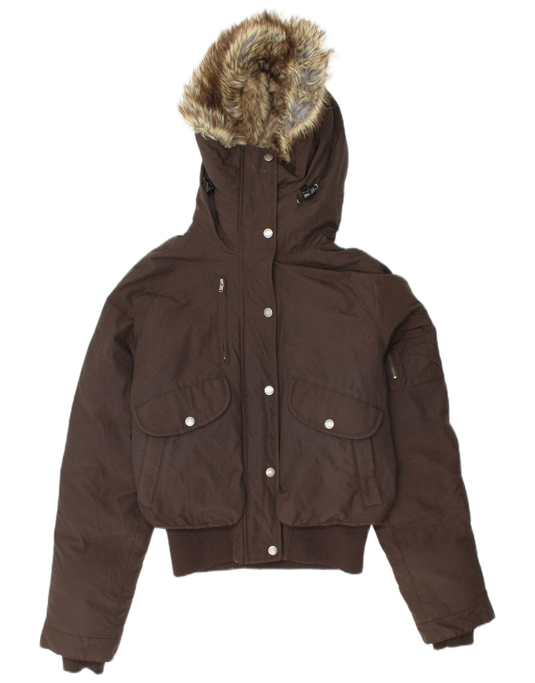 Woolrich Womens Bomber Hooded Padded Jacket UK 10 Small Brown Cotton