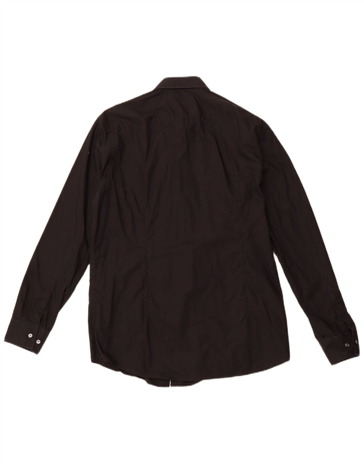 HUGO BOSS Mens Slim Fit Shirt Size 44 17 1/2  XL Black Cotton