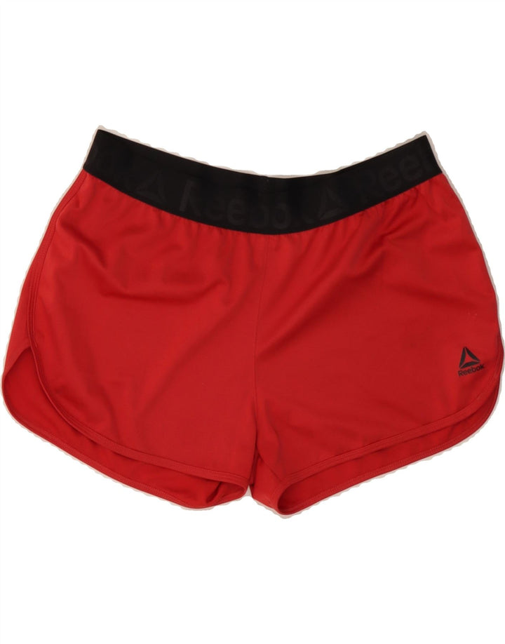REEBOK Womens Graphic Sport Shorts UK 8/10 Small  Red Polyester Vintage Reebok and Second-Hand Reebok from Messina Hembry 