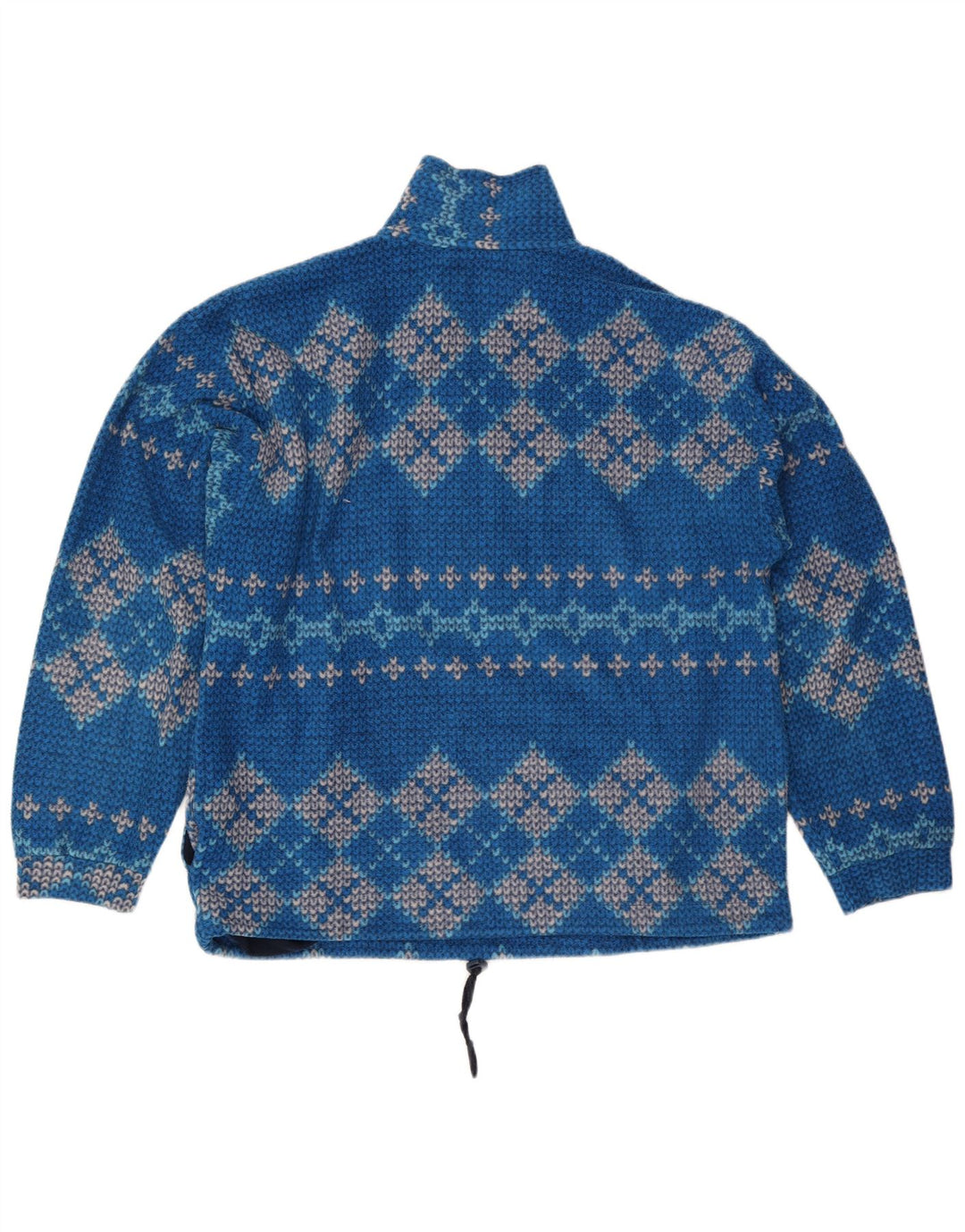 Vintage Mens Zip Neck Jumper Sweater Large Blue Geometric