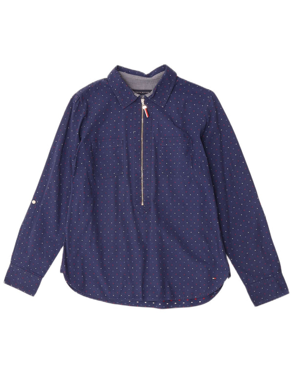 Tommy Hilfiger Womens Pullover Shirt UK 14 Medium Navy Blue Spotted Cotton