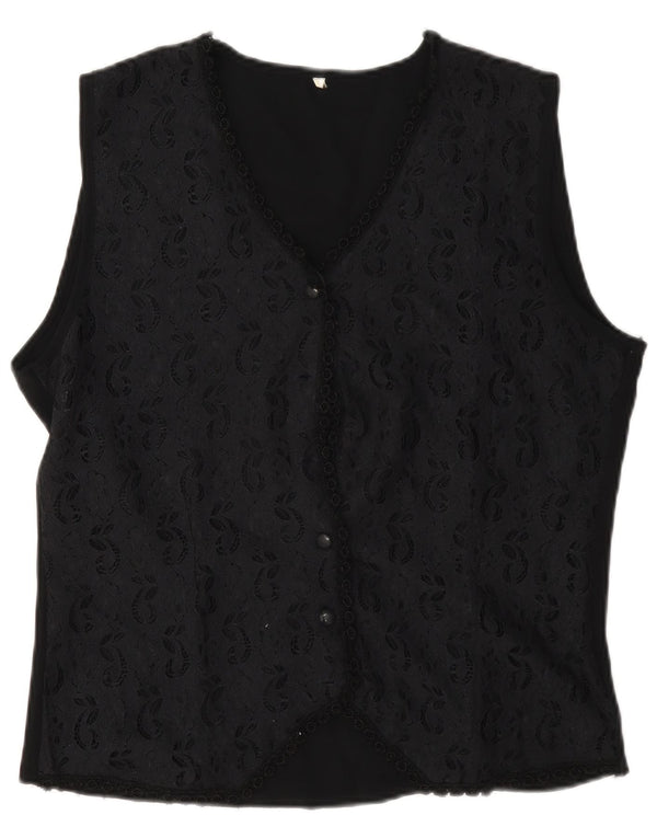 Vintage Womens Sleeveless Lace Shirt Blouse UK 16 Large Black Floral