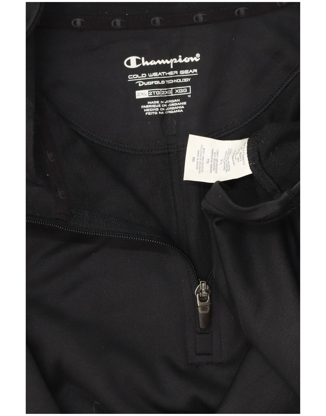 CHAMPION Mens Zip Neck Pullover Tracksuit Top 2XL Black Spotted Polyester