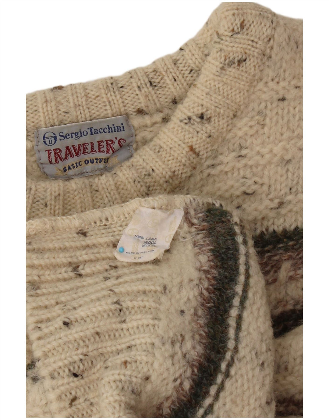 SERGIO TACCHINI Womens Crew Neck Jumper Sweater UK 16 Large Beige Striped