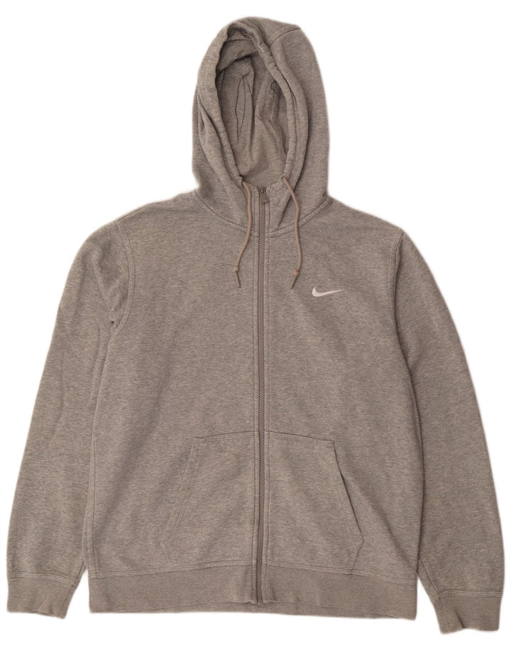 NIKE Mens Zip Hoodie Sweater Large Grey Cotton