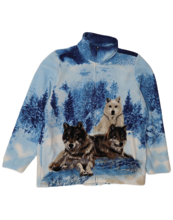 Vintage Womens Graphic Fleece Jacket UK 16/18 Large Blue Animal Print