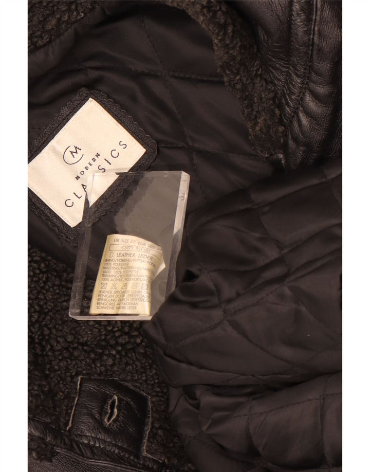 Modern Classics Womens Hooded Leather Coat UK 22 3XL Black Leather