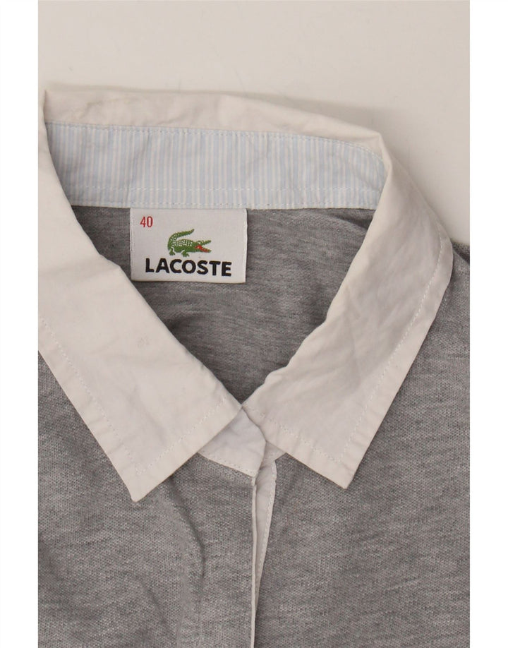 LACOSTE Womens Long Sleeve Polo Shirt Size 40 Medium Grey Cotton Vintage Lacoste and Second-Hand Lacoste from Messina Hembry 