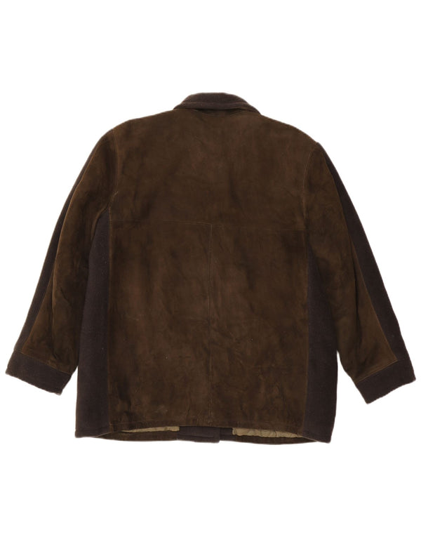 Vintage Womens Suede Jacket UK 16 Large Brown Colourblock