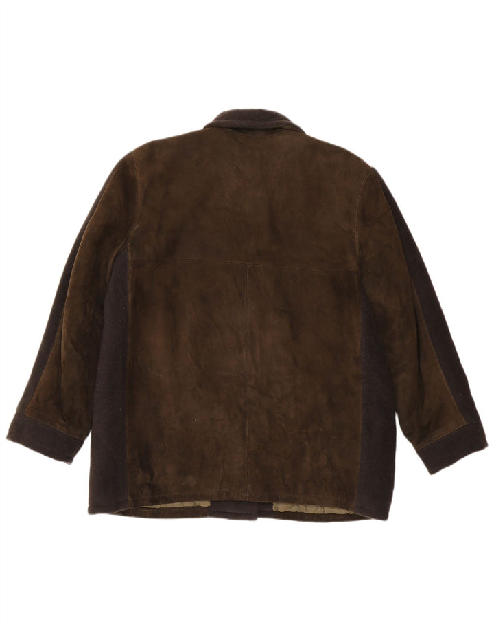 Vintage Womens Suede Jacket UK 16 Large Brown Colourblock