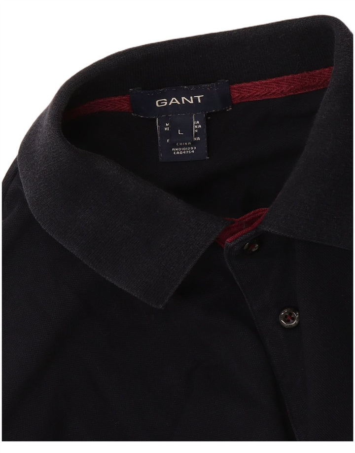 GANT Mens Long Sleeve Polo Shirt Large Navy Blue Cotton