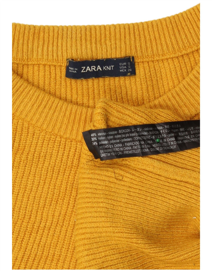 Zara Womens Oversized Crop Crew Neck Jumper Sweater UK 10 Small Yellow
