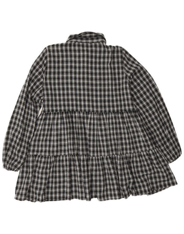 Zara Womens Long Sleeve Tiered Dress UK 12 Medium Navy Blue Check