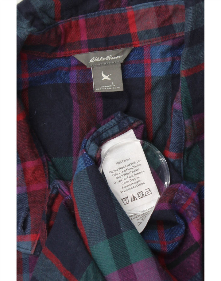 EDDIE BAUER Womens Flannel Shirt UK 16 Large Multicoloured Check Cotton
