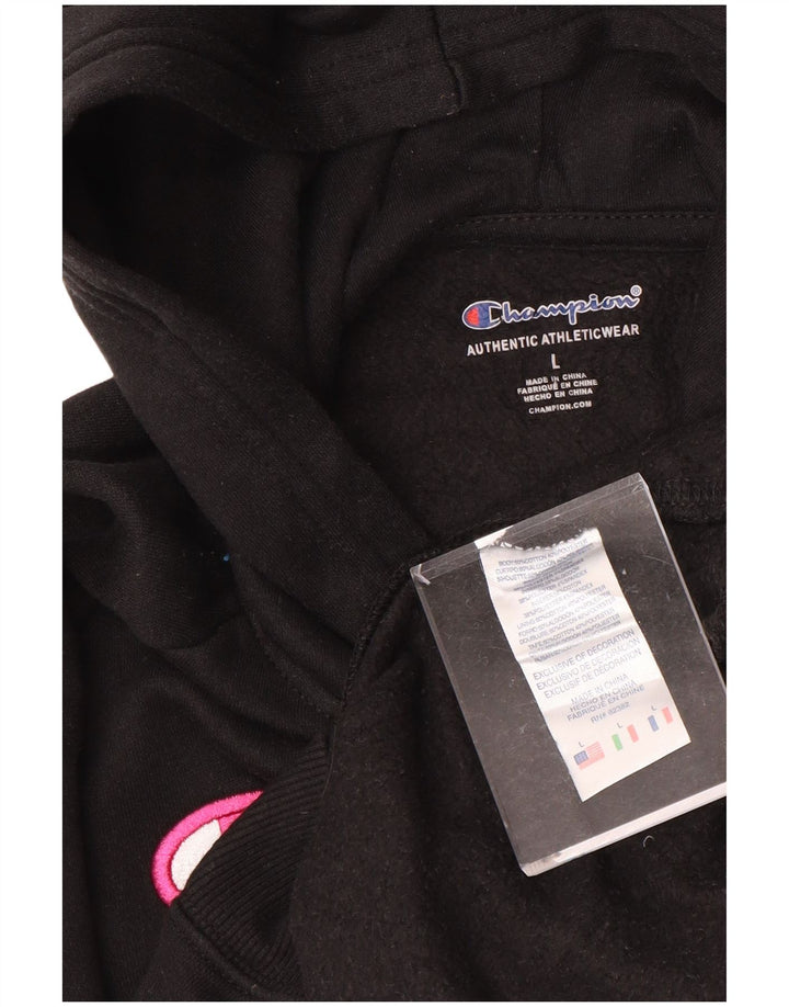 CHAMPION Girls Graphic Hoodie Jumper 11-12 Years Large Black