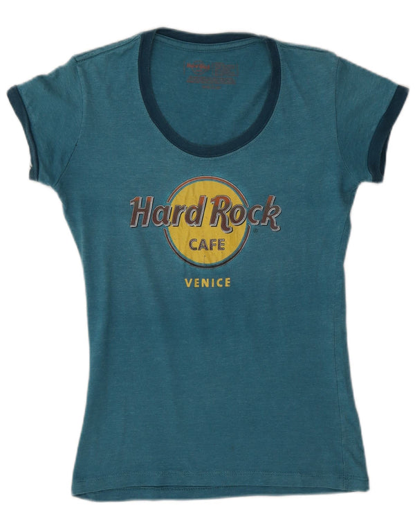 Hard Rock Cafe Womens Venice Graphic T-Shirt Top UK 10 Small Blue Cotton