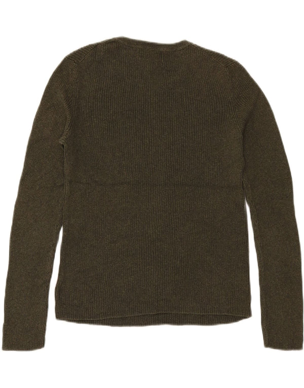 EDDIE BAUER Womens Crew Neck Jumper Sweater UK 10 Small Khaki Cotton