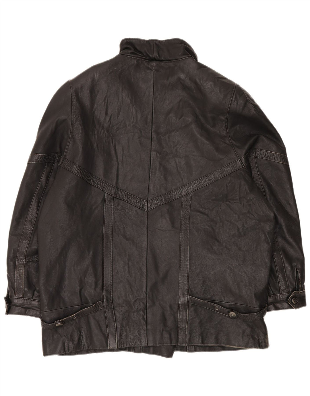 Vintage Womens Oversized Leather Jacket EU 46 XL Black Leather