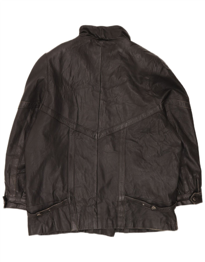 Vintage Womens Oversized Leather Jacket EU 46 XL Black Leather