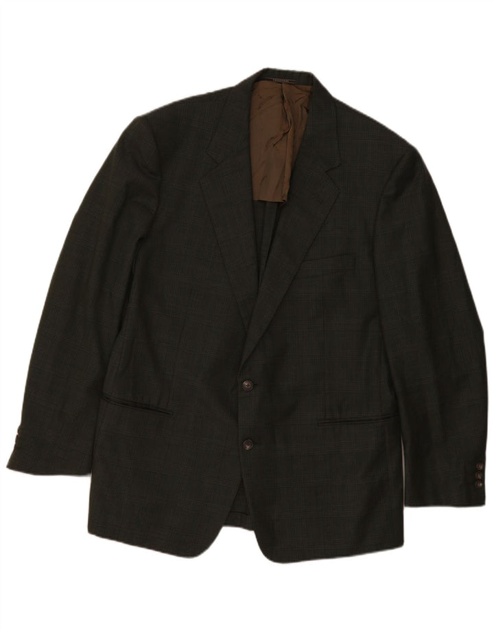 TRUSSARDI Mens 2 Button Blazer Jacket IT 54 2XL Khaki Check Wool