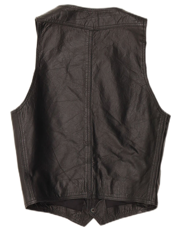 VINTAGE Mens Leather Waistcoat Small Black Leather