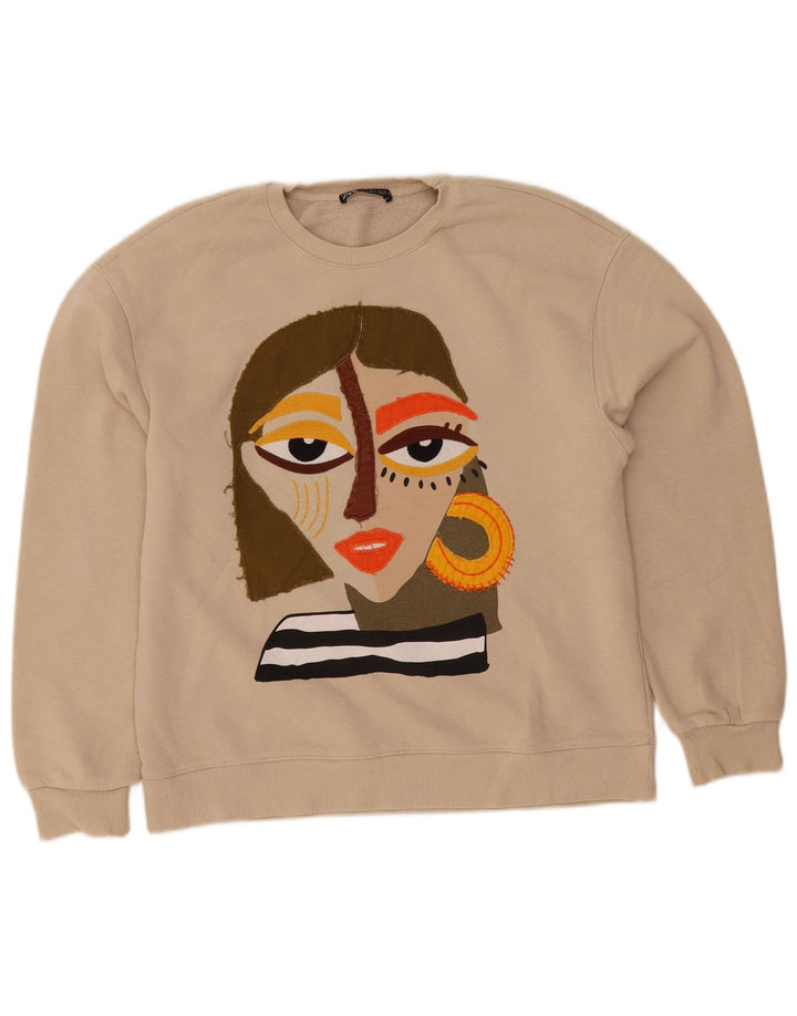 Zara Womens Graphic Sweatshirt Jumper UK 10 Small Beige