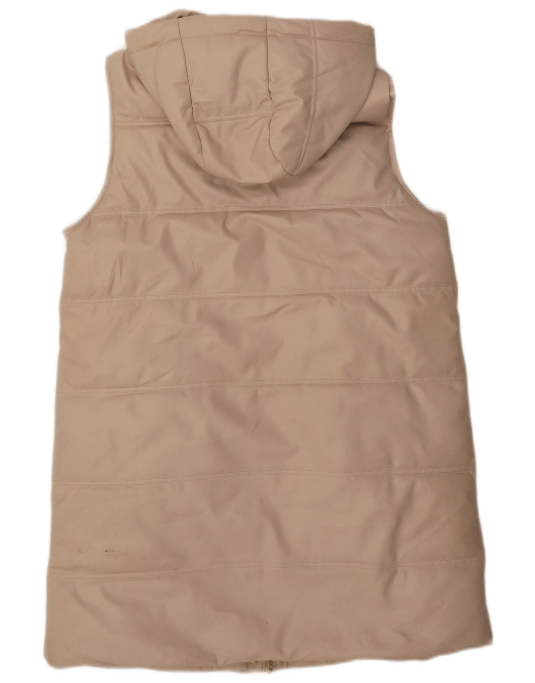 ZARA Womens Hooded Sleeveless Padded Coat UK 14 Medium Beige Polyester