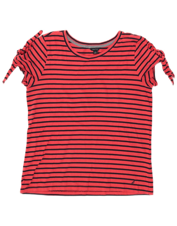 Nautica Womens T-Shirt Top UK 14 Large Red Striped Cotton