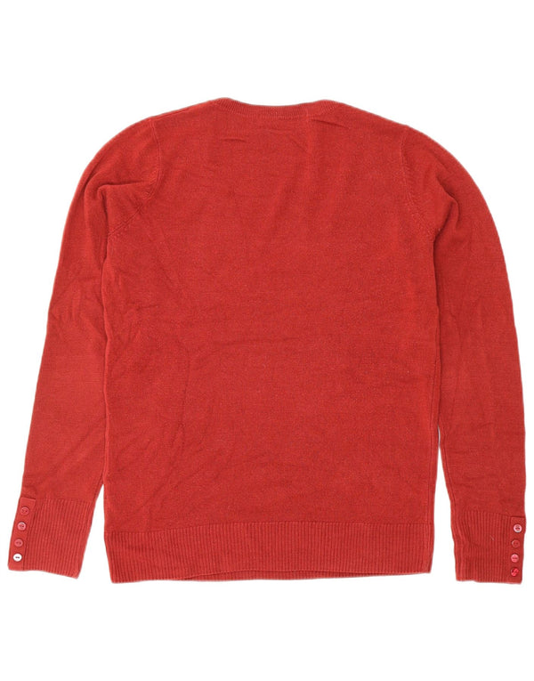 MARKS & SPENCER Womens V-Neck Jumper Sweater UK 10 Small Red Polyacrylic
