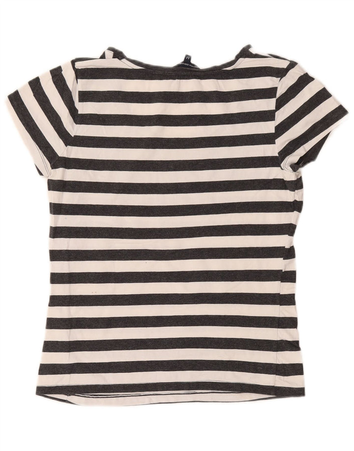FRENCH CONNECTION Womens T-Shirt Top UK 12 Medium Grey Striped Cotton