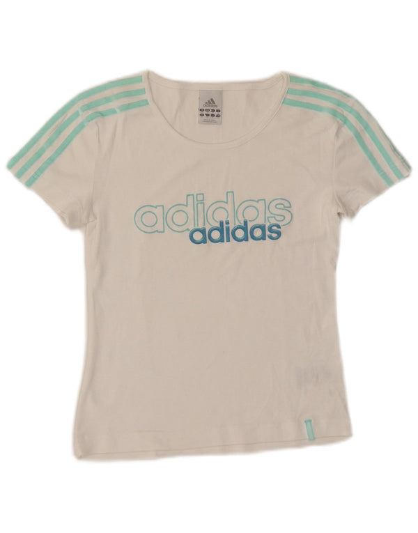 ADIDAS Womens Crop Graphic T-Shirt Top UK 10 Small White Cotton