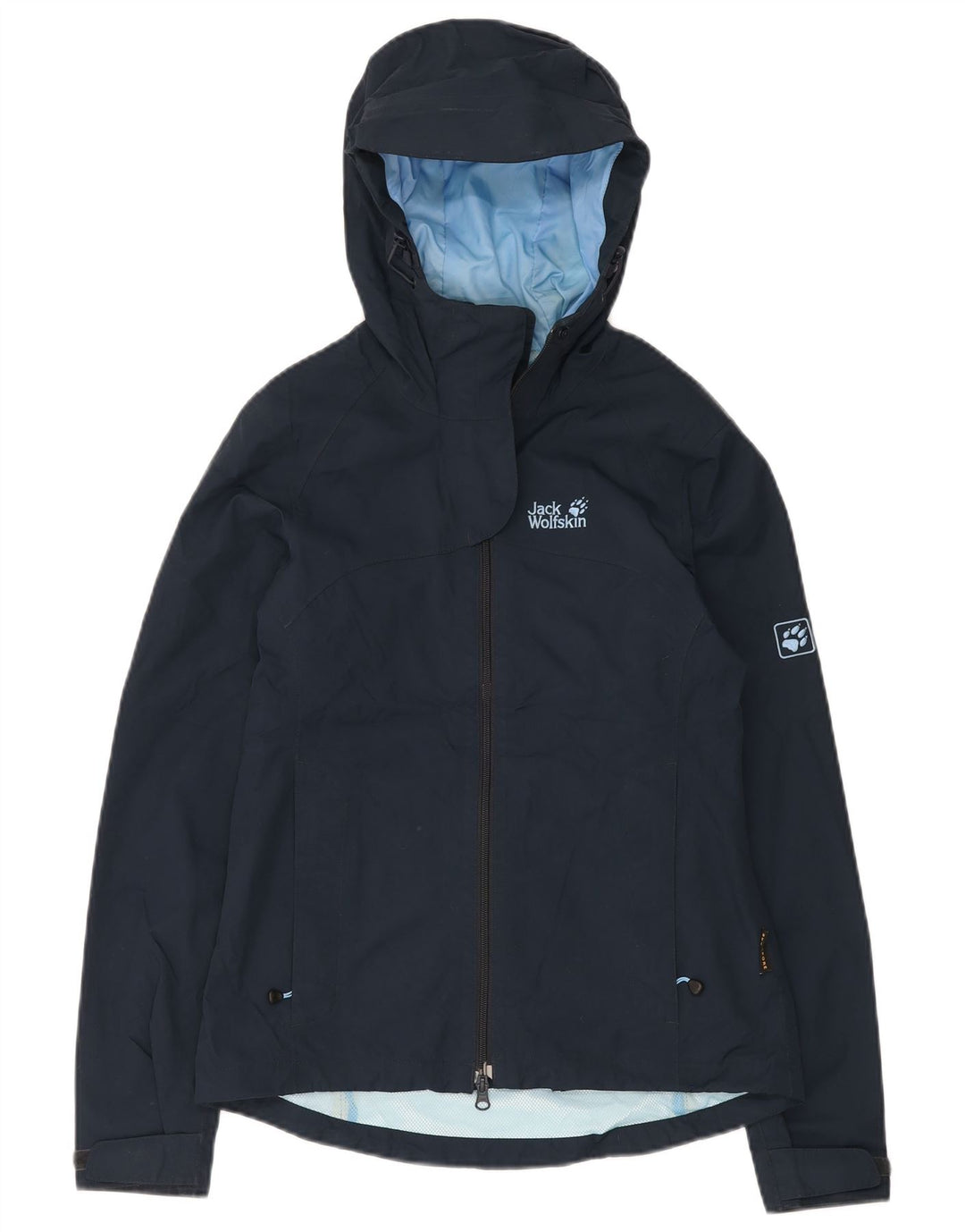 JACK WOLFSKIN Womens Hooded Loose Fit Rain Jacket UK 8 XS Navy Blue