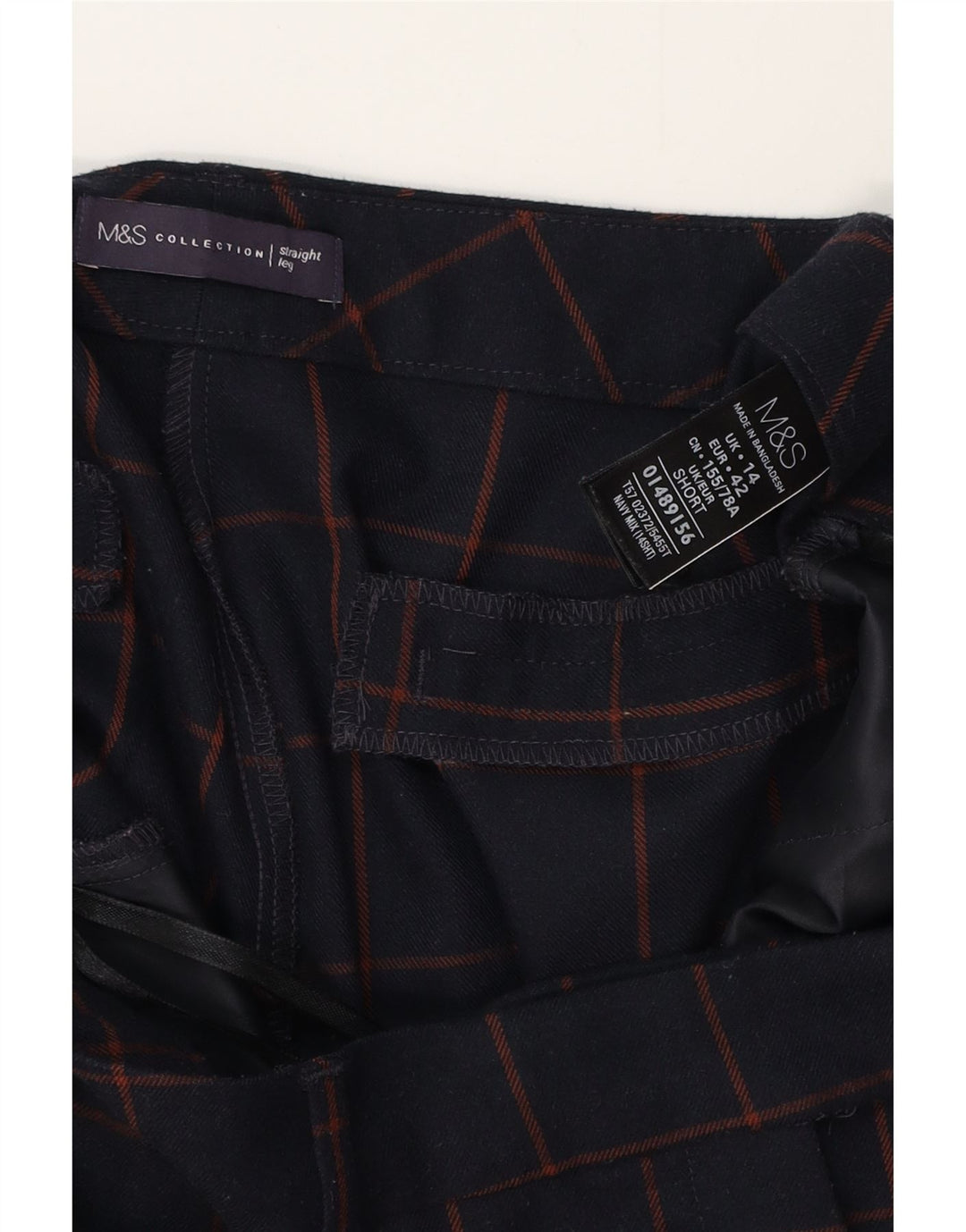 MARKS & SPENCER Womens Suit Trousers UK 14 Large W34 L28 Navy Blue Check