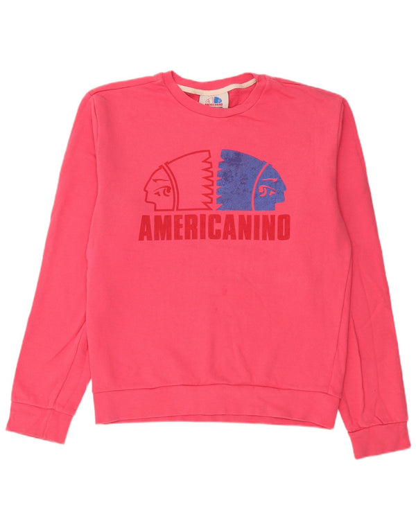 AMERICANINO Womens Graphic Sweatshirt Jumper UK 16 Large Pink Cotton