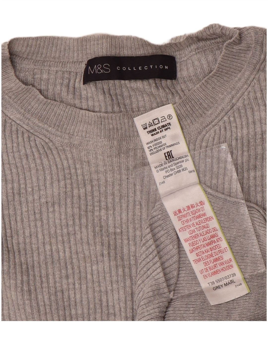 Marks & Spencer Womens Crew Neck Jumper Sweater UK 12 Medium Grey Viscose