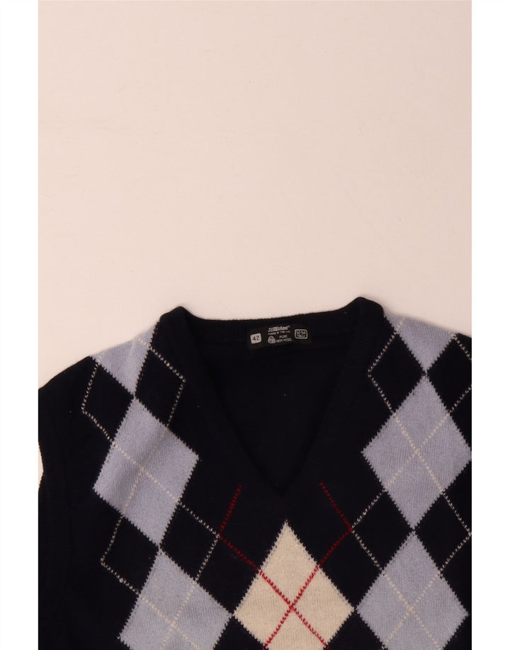 ST MICHAEL Mens Vest Tank Top IT 52/54 Large Navy Blue Argyle/Diamond