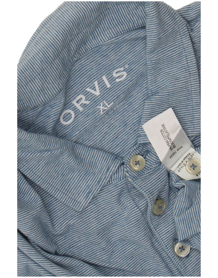 ORVIS Mens Polo Shirt XL Blue Pinstripe Cotton