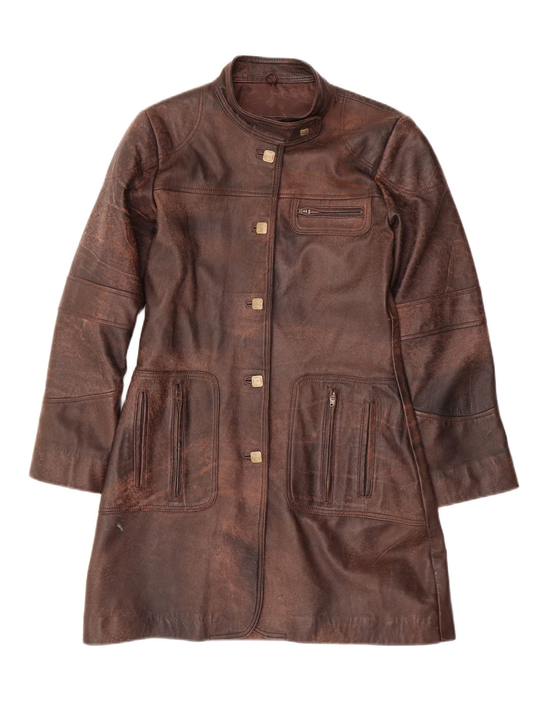 Vintage Womens Leather Coat UK 14 Medium Brown Leather