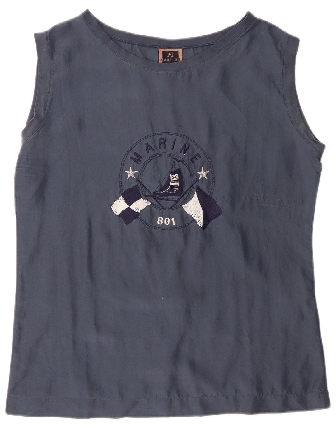 Martin's Womens Graphic Sleeveless Blouse Top IT 42 Medium Navy Blue Silk