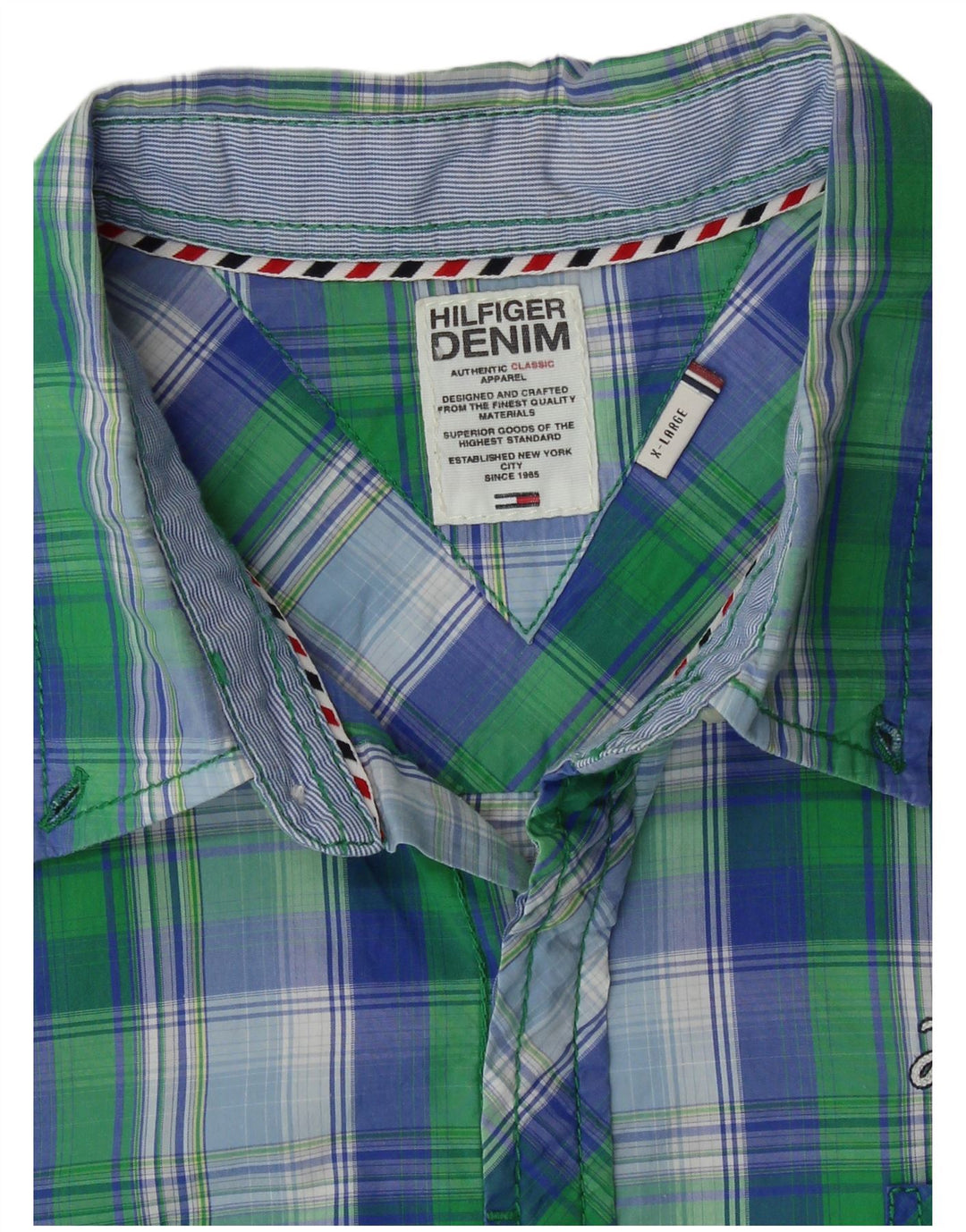 Tommy Hilfiger Mens Shirt XL Green Check Cotton