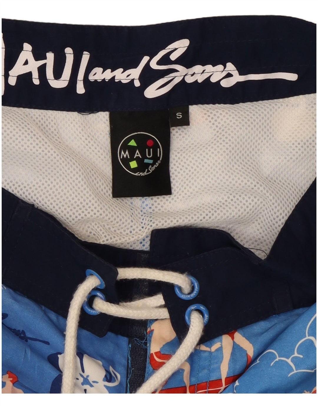 Maui and Sons Mens Graphic Swimming Shorts Small  Blue Floral Polyester