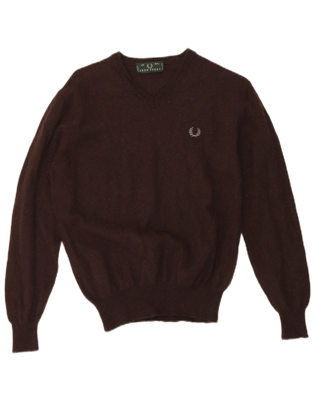 FRED PERRY Womens V-Neck Jumper Sweater Medium Brown Wool