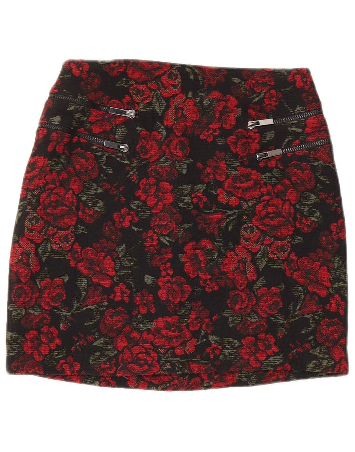PIMKIE Womens High Waist Mini Skirt IT 42 Medium W26 Red Floral Cotton