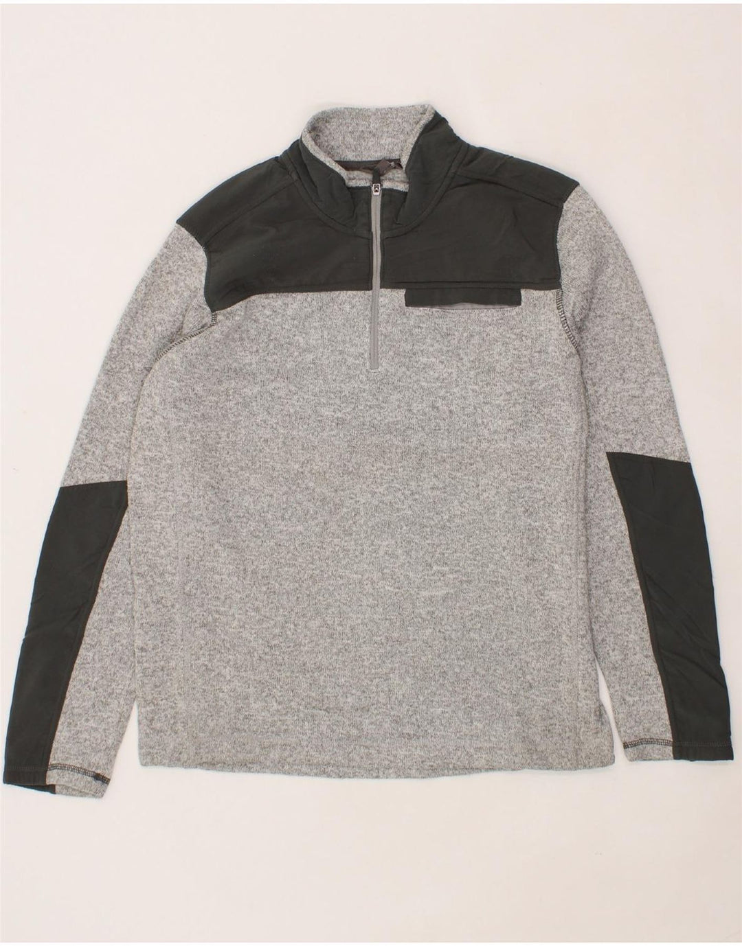 EDDIE BAUER Mens Zip Neck Sweatshirt Jumper XL Grey Colourblock Polyester Vintage Eddie Bauer and Second-Hand Eddie Bauer from Messina Hembry 