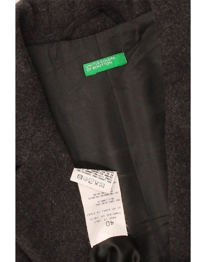 BENETTON Womens Overcoat IT 40 Small Grey Wool
